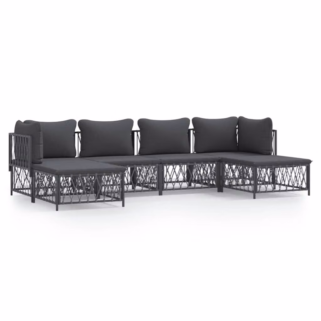 Set Salotto da Giardino 6 pz con Cuscini in Acciaio Antracite
