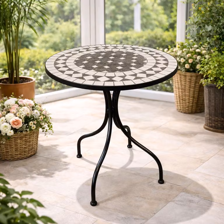 Tavolino da balcone Mosaik Tavolino da giardino rotondo Ø60xH70 cm Antracite/Grigio