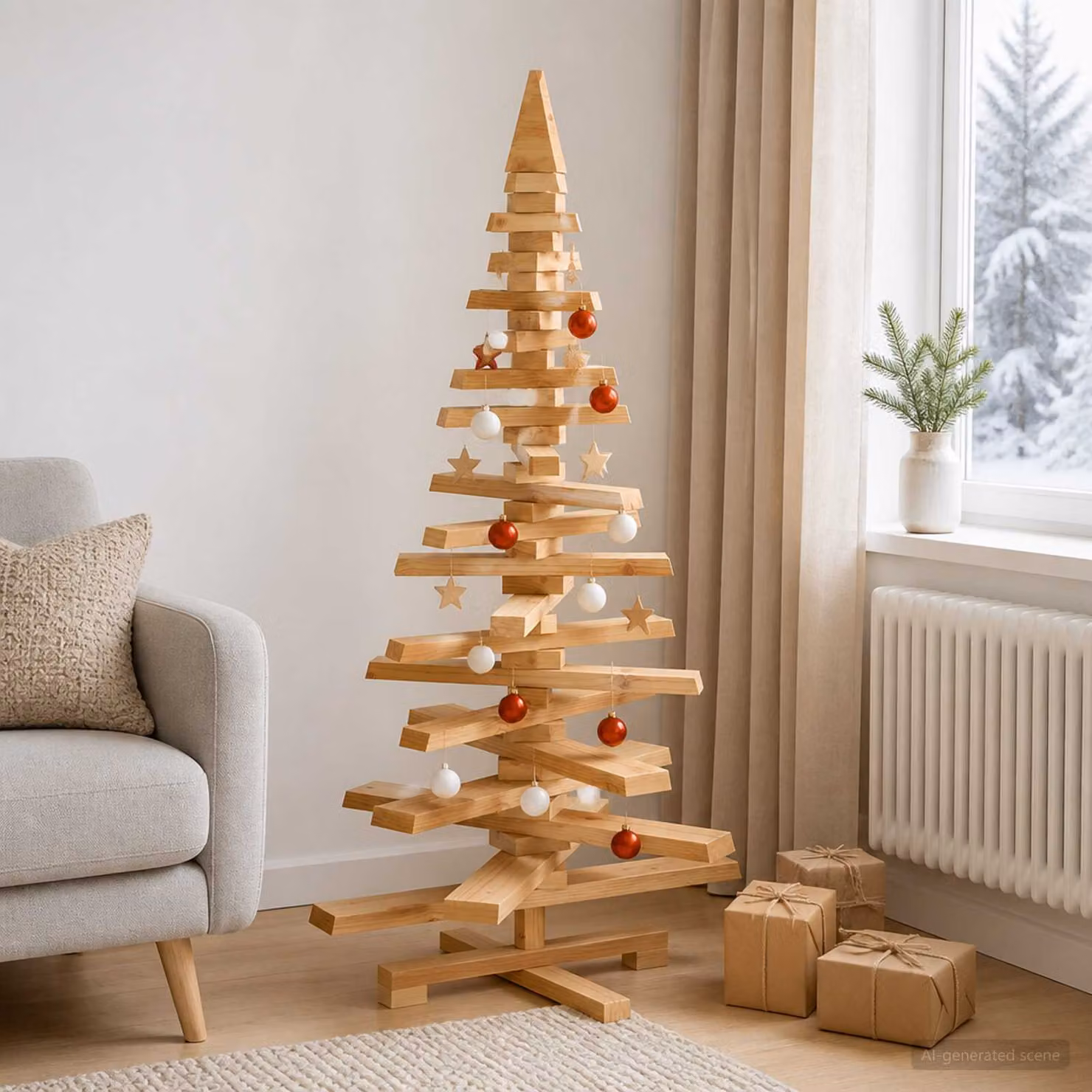 vidaXL Albero di Natale in legno KOTKA 120 cm Legno Massello di Pino