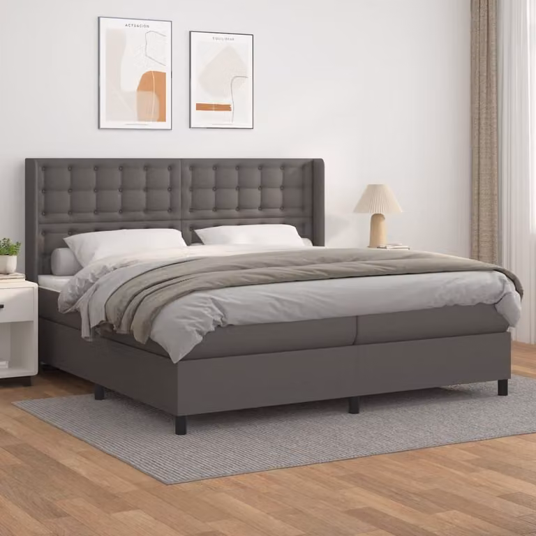 Maison Exclusive - Giroletto a Molle con Materasso Grgio 200x200 cm in Pelle finta