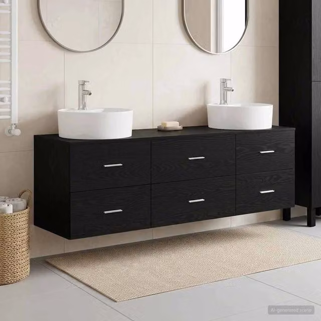 Set di Armadi da Bagno 3 pz Nero 161,5 x 44,5 x 82 cm 3405868