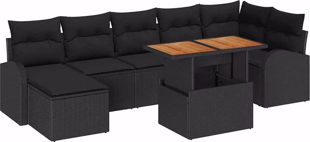 Set Divano da Giardino con archiviazione 8 pcs Nero Poly Rattan
