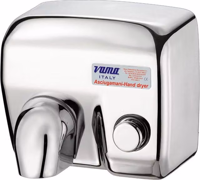Asciugamani Elettrico Antivandalo con Pulsante 2400W Vama Ariel LP Acciaio Inox Lucido