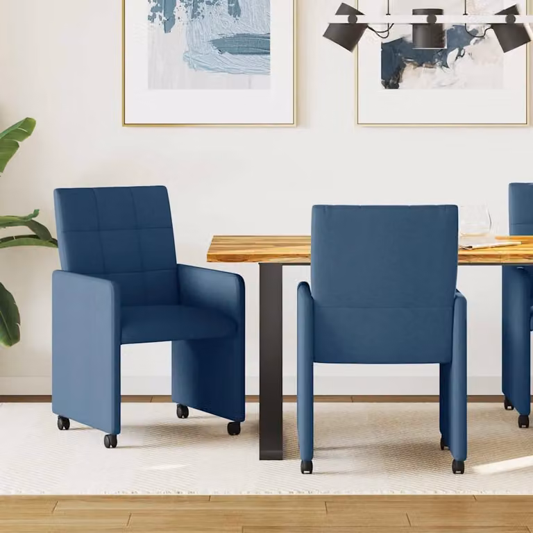Set di 2 sedie da pranzo vidaXL con ruote in tessuto blu L: 58 cm, P: 65 cm, H: 94 cm