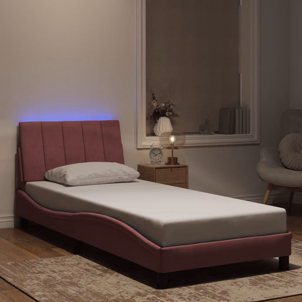 vidaXL Giroletto Hanko in Velluto Rosa con LED e Porta USB, L/P/H: 90 x 190 cm – 1