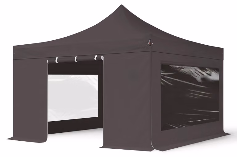 TOOLPORT 4x4m gazebo pieghevole PES con laterali (finestre panoramiche), PROFESSIONAL alluminio, grigio scuro