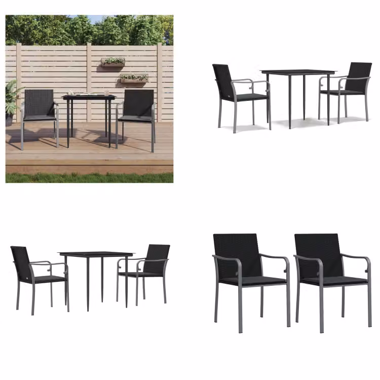 vidaXL Set da pranzo da giardino 3 pezzi con cuscini in rattan e acciaio - Set da pranzo da giardino - Set da pranzo da giardino - Set da pranzo da esterno