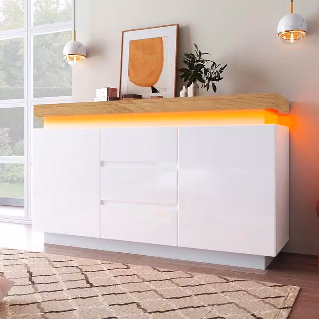 Buffet con illuminazione LED - Xylo - 81x140x39 cm - Bianco - Controllo App