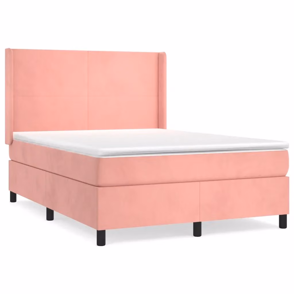 Letto con Giroletto a Molle e Materasso Ibrido vidaXL in Velluto Rosa e Bianco, L/P/H: 193 x 147 x 128 cm – 2