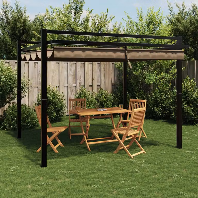Gazebo da Giardino vidaXL con Tetto Retrattile in Alluminio e Poliestere, Colore Antracite, Beige o Grigio, L/P/H: 309.5 x 297 x 233 cm