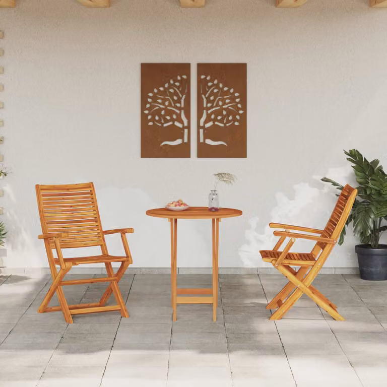 Set Bistro Pieghevole vidaXL in Legno di Acacia Massello Marrone 3 Pezzi
