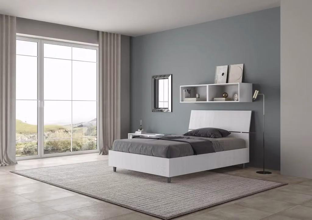 Letto Demas 1 Piazza e Mezzo con Contenitore e Rete, Testata Inclinata, Bianco Frassino, L/P/H: 120 x 200 x 101 cm – 2