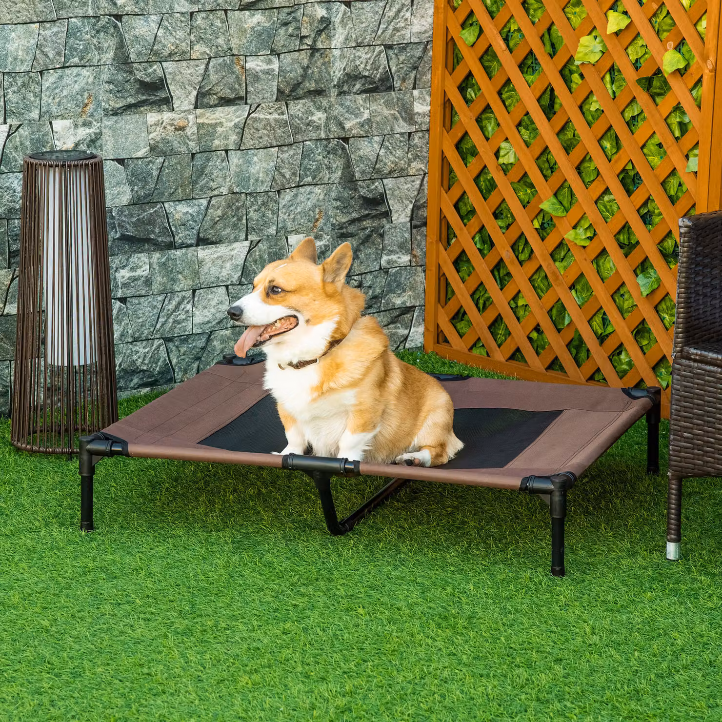 Brandina per cani PawHut Aosom in metallo e tessuto Oxford traspirante, Marrone e Nero, L: 92 cm, P: 76 cm, H: 18 cm – 2