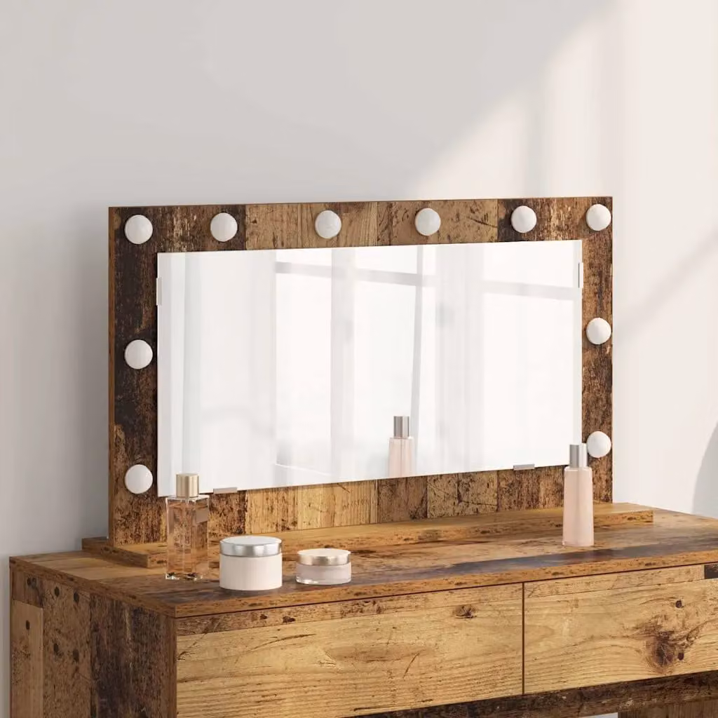 Specchio da Vanità vidaXL con LED, Design Moderno Rettangolare in Legno e Vetro, Colore Marrone, L 80 cm x P 45 cm x H 18 cm