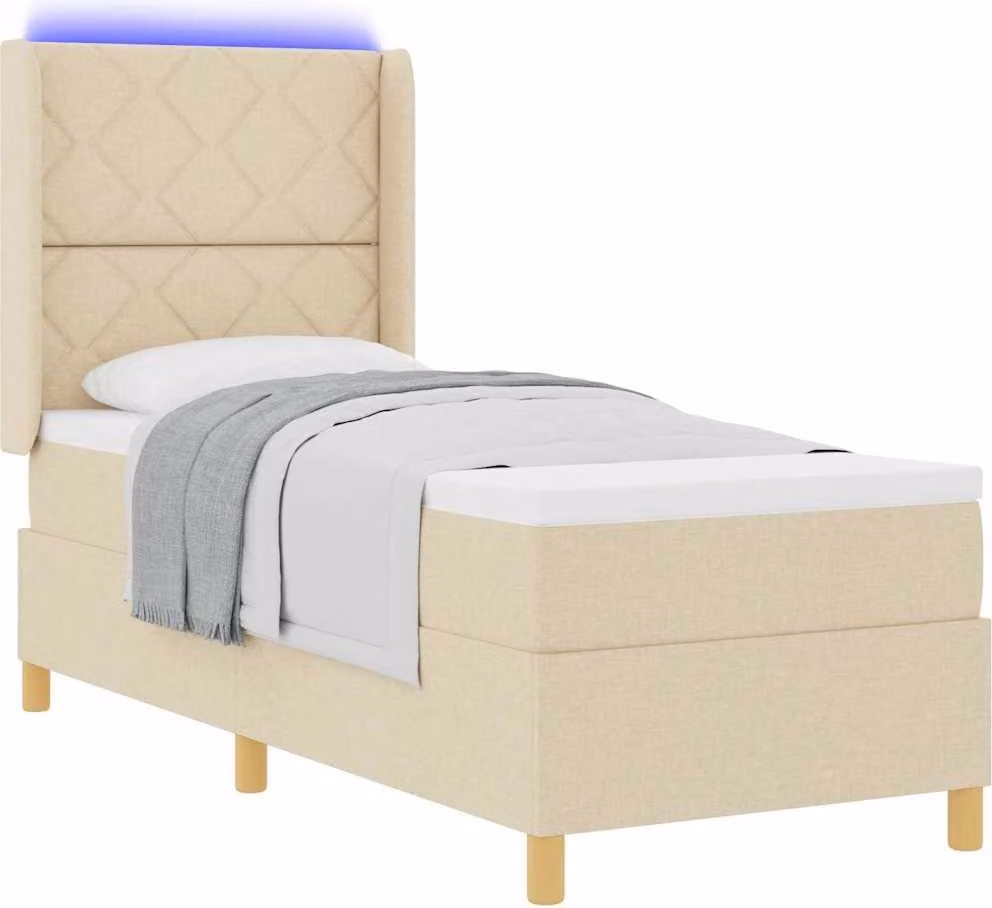 Letto a molle con strisce LED Crema 80 x 200 cm Tessuto