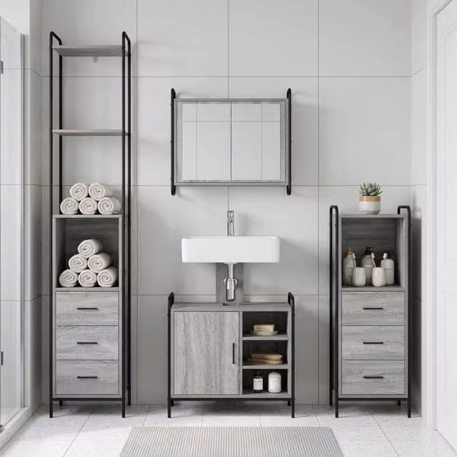 Set di Armadi da Bagno 3 pz Sonoma grigio 40 x 36 x 200,5 cm 3444582