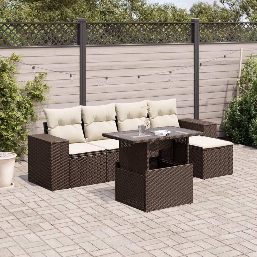 Maison Exclusive - Set Divano da Giardino 6 pz con Cuscini Marrone in Polyrattan
