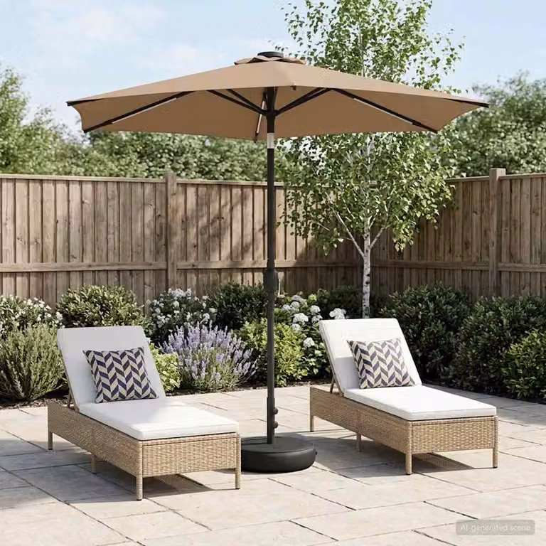 Parasol da giardino con luci LED e base vidaXL in poliestere, L: 230 cm x P: 230 cm