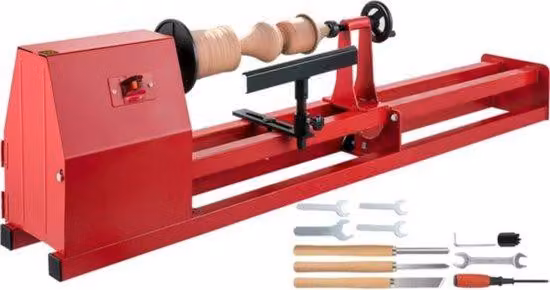 Mini tornio per legno - Tornio rosso - Con punte da trapano e set per la lavorazione del legno