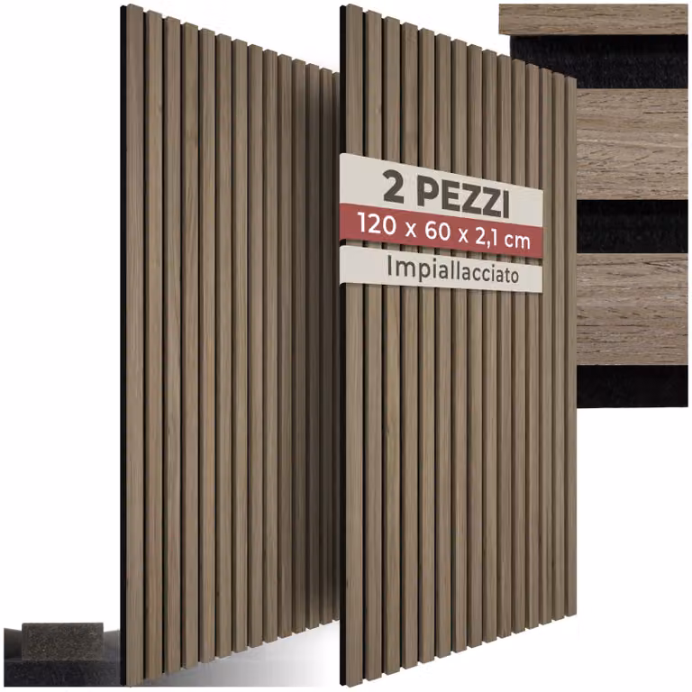 Set di 2 pannelli acustici tectake in MDF con effetto legno marrone, L: 120 cm, H: 60 cm, P: 2,1 cm