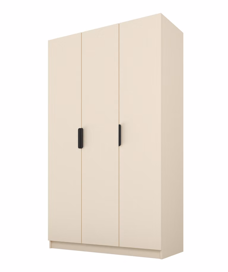 PAWS MOBEL Armadio inclinabile beige 120x52x200 cm, armadio aperto a tre ante senza specchio, con ripiani e appendiabiti