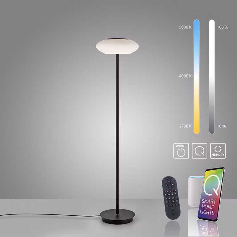 Paul Neuhaus Lampada da terra LED Q ETIENNE Smart Home dimmerabile bianco caldo bianco freddo CCT Alexa nero Soggiorno, camera da letto, sala da pranzo, ufficio 271-18, 271-55, 271-60