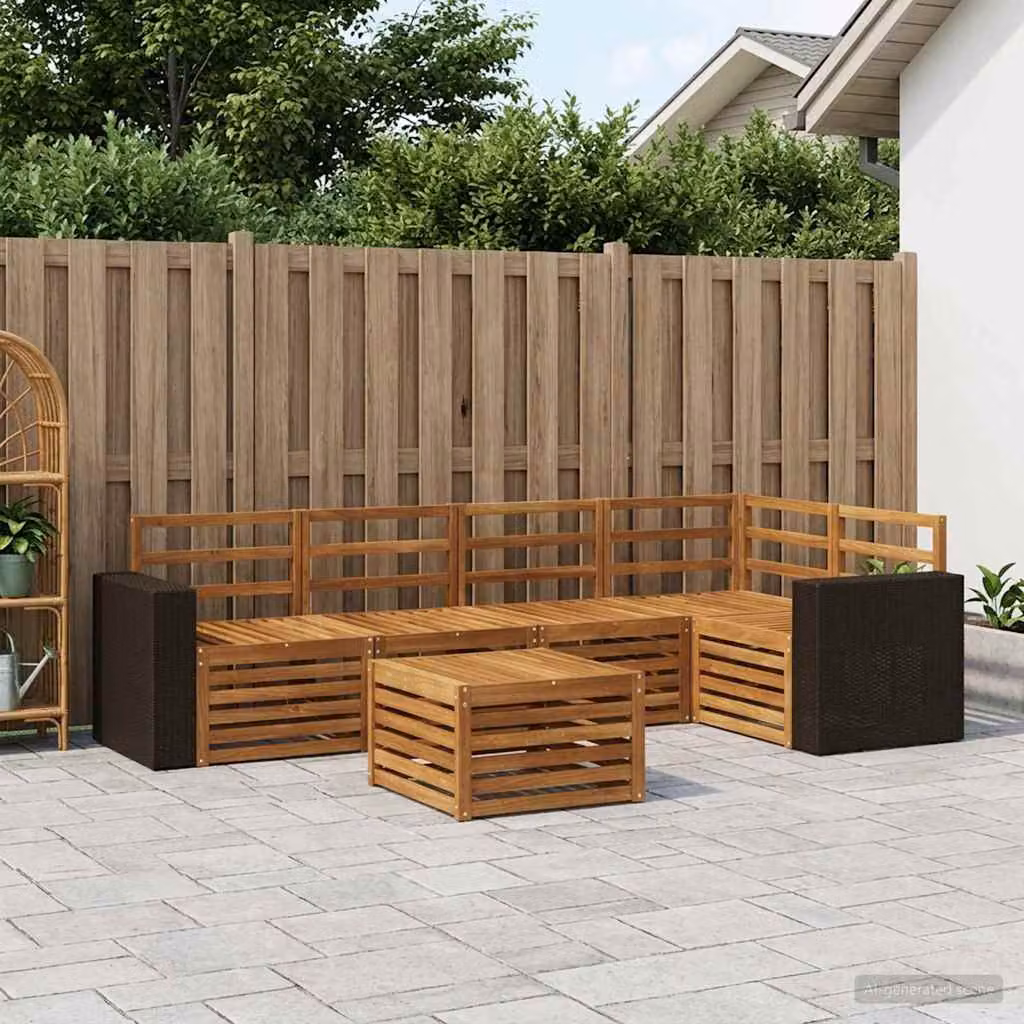 Set di divani da esterno moderno vidaXL in legno di acacia e rattan, 6 pezzi, beige e marrone