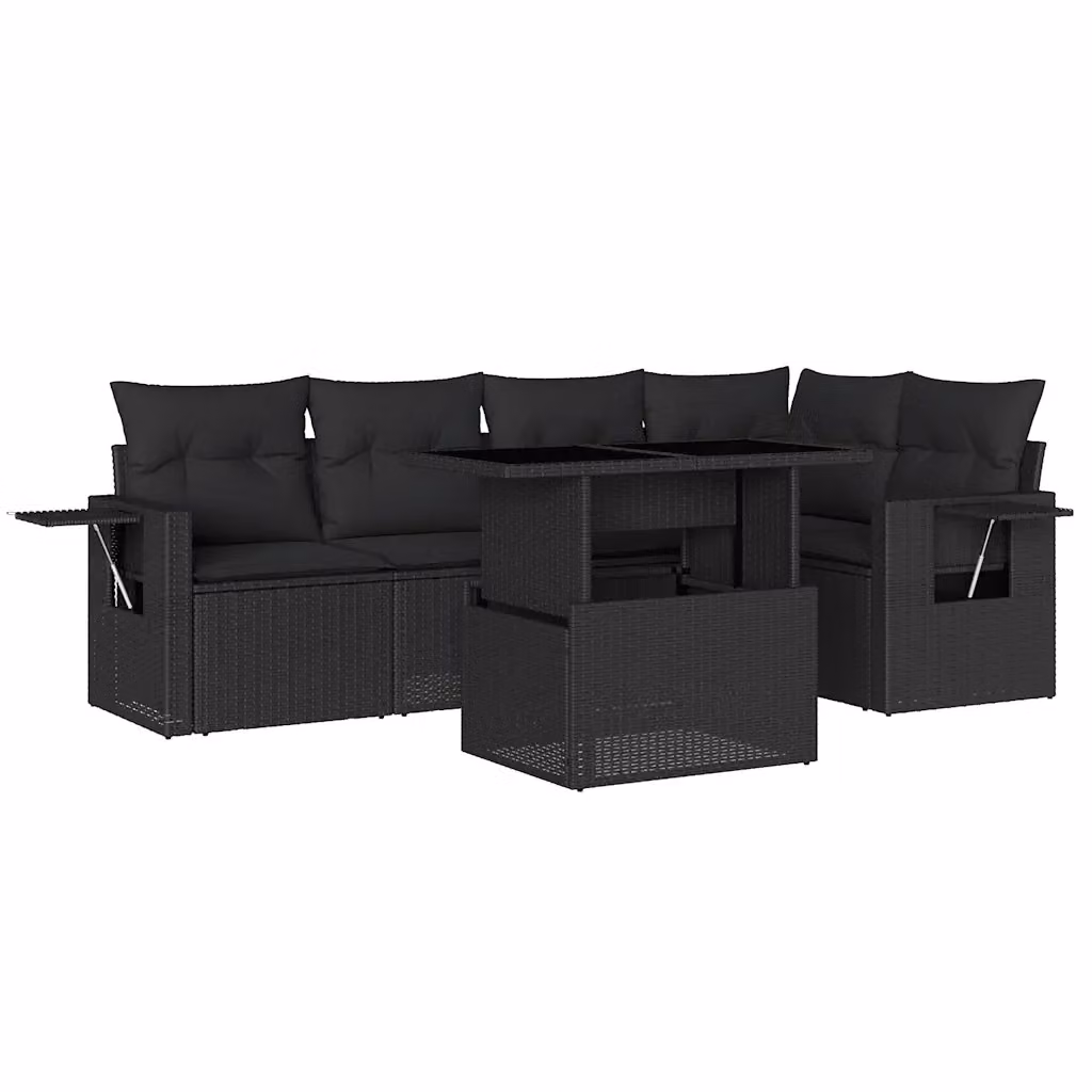 Set Divano da Giardino a L vidaXL 6 pz con Cuscini Nero in Polyrattan e Struttura in Acciaio – 2