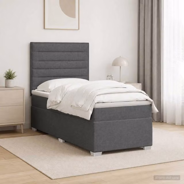 Letto box spring con materasso vidaXL in tessuto grigio con base contenitore e porta USB L: 100 cm, P: 200 cm, H: 140,5 cm