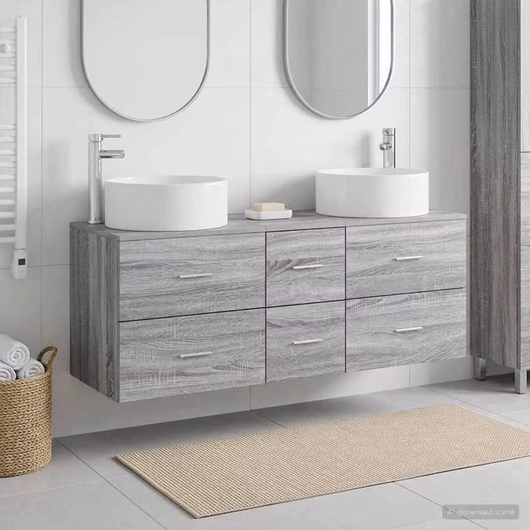 Set di mobili per il bagno moderno vidaXL in 3 pezzi grigio argento con pensile e mobile lavabo a parete