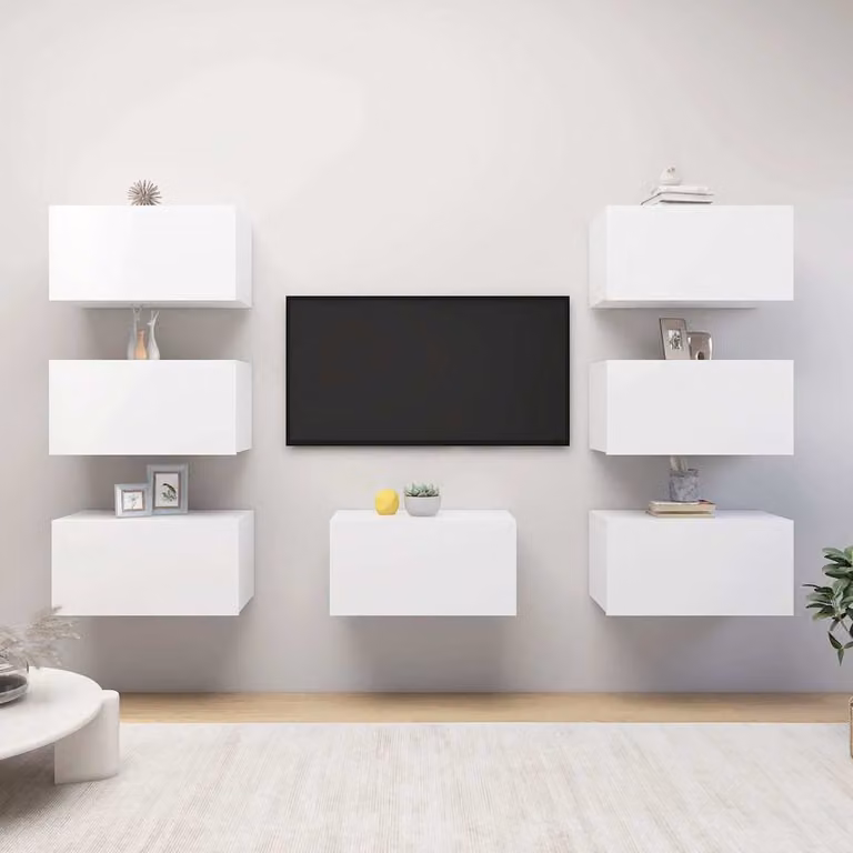 Set di 7 mobili porta TV vidaXL in legno MDF bianco lucido, L/P/H: 30,5 x 30 x 60 cm