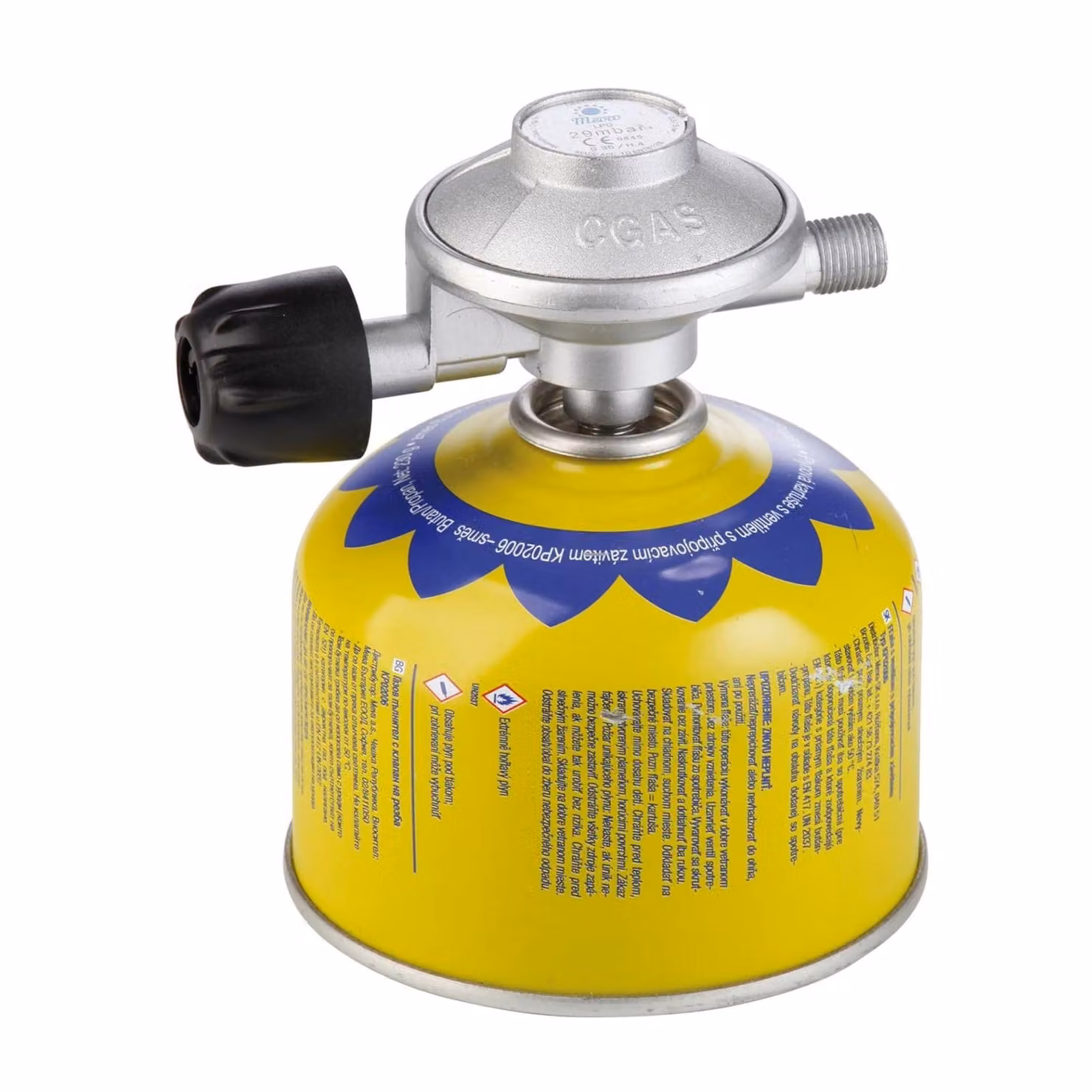 Set regolatore gas da campeggio Zatechs per cartucce da 7/16" incl. cartuccia gas da 300 g Uscita 1/4" filettatura sinistrorsa regolabile per fornelli a gas da campeggio