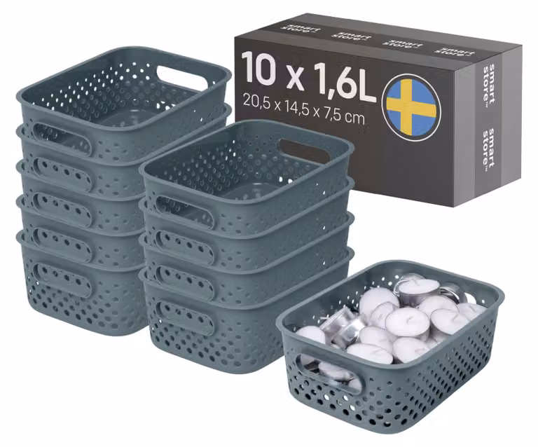Cesto portaoggetti SmartStore con maniglie, colore grigio, capacità 10 x 1,6 litri (20,5x14,5x7,5 cm) | Kö