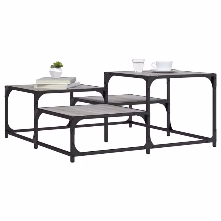 vidaXL Tavolino da salotto quadrato in legno e metallo, Grigio, L 87,5 x P 87,5 x H 40 cm