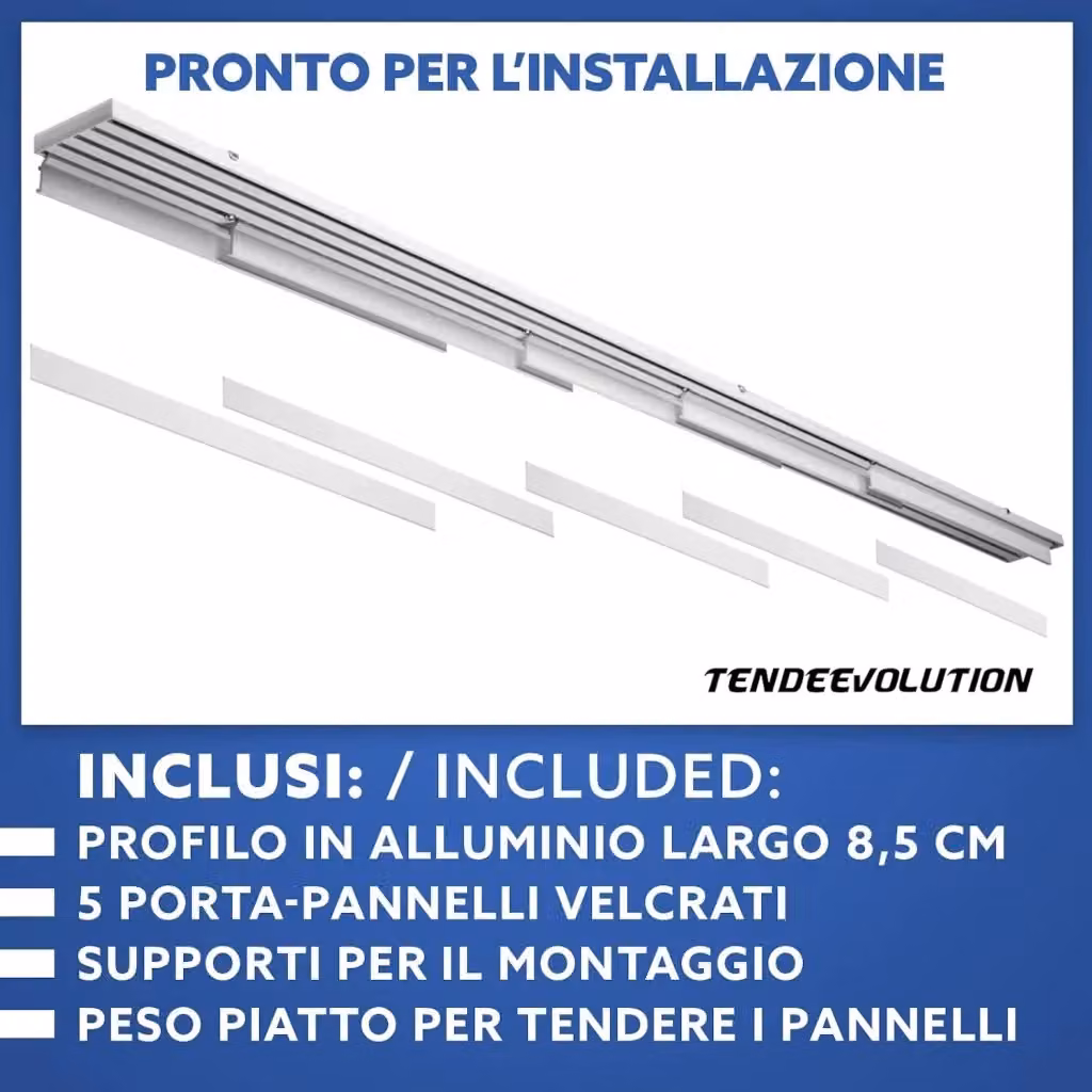 Binario per tende a pannello TENDEEVOLUTION con comando manuale a 5 vie, montaggio a soffitto, colore bianco o argento, Lunghezza: 250 cm – 2
