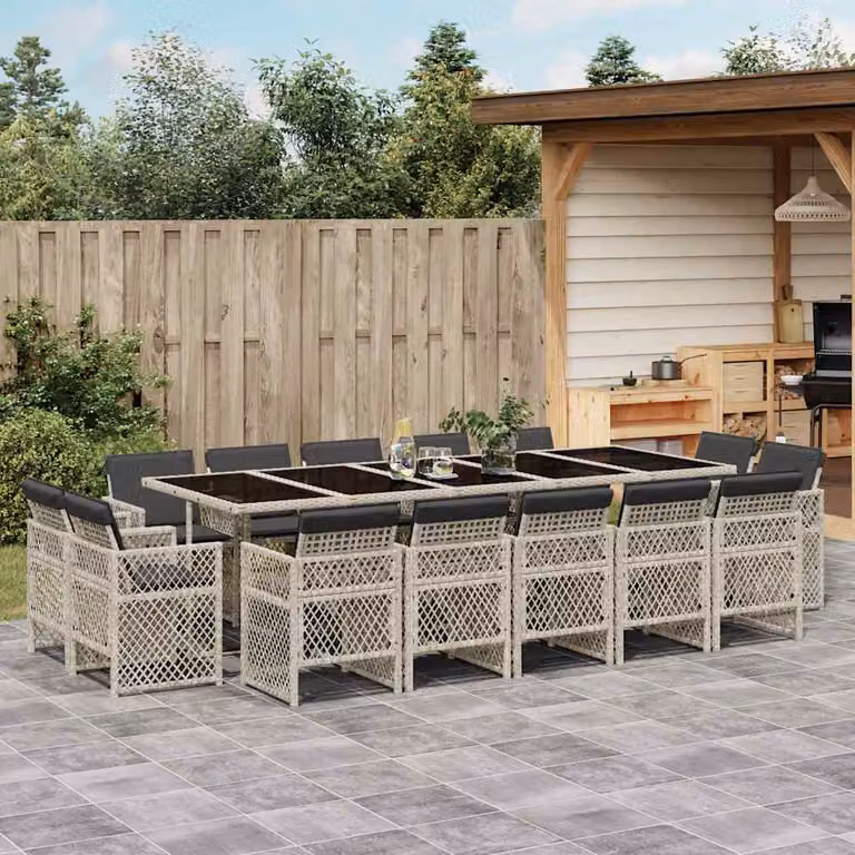 vidaXL Set da Pranzo da Giardino 15 pz in Polyrattan con Cuscini e Tavolo in Vetro Grigio Antracite