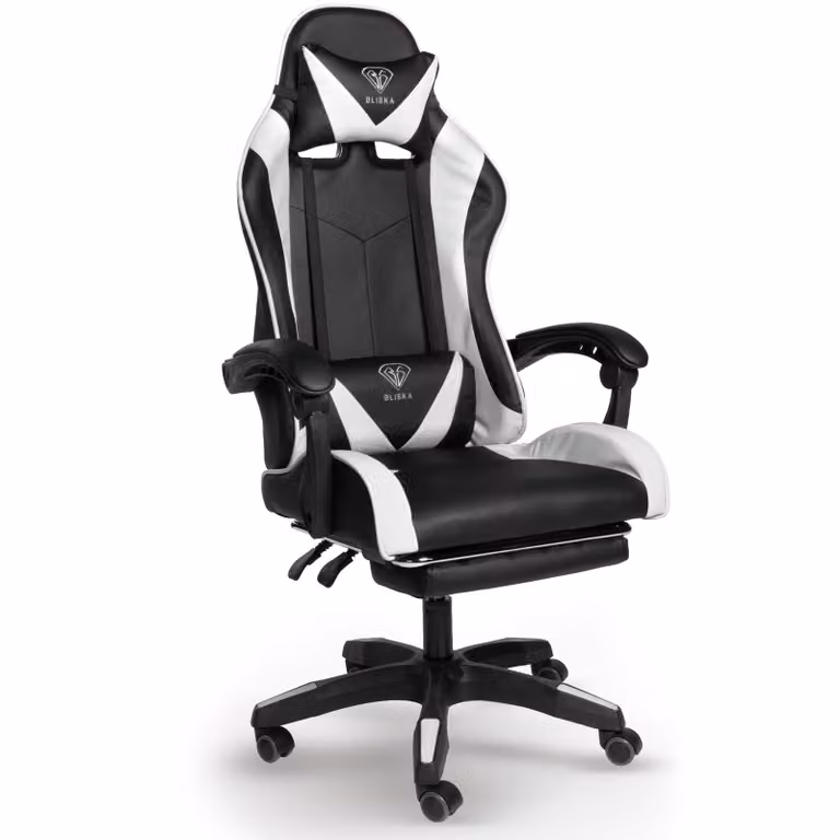 Poltrona direzionale, sedia da ufficio, sedia da gaming, sedia da ufficio sportiva, colore: nero/bianco