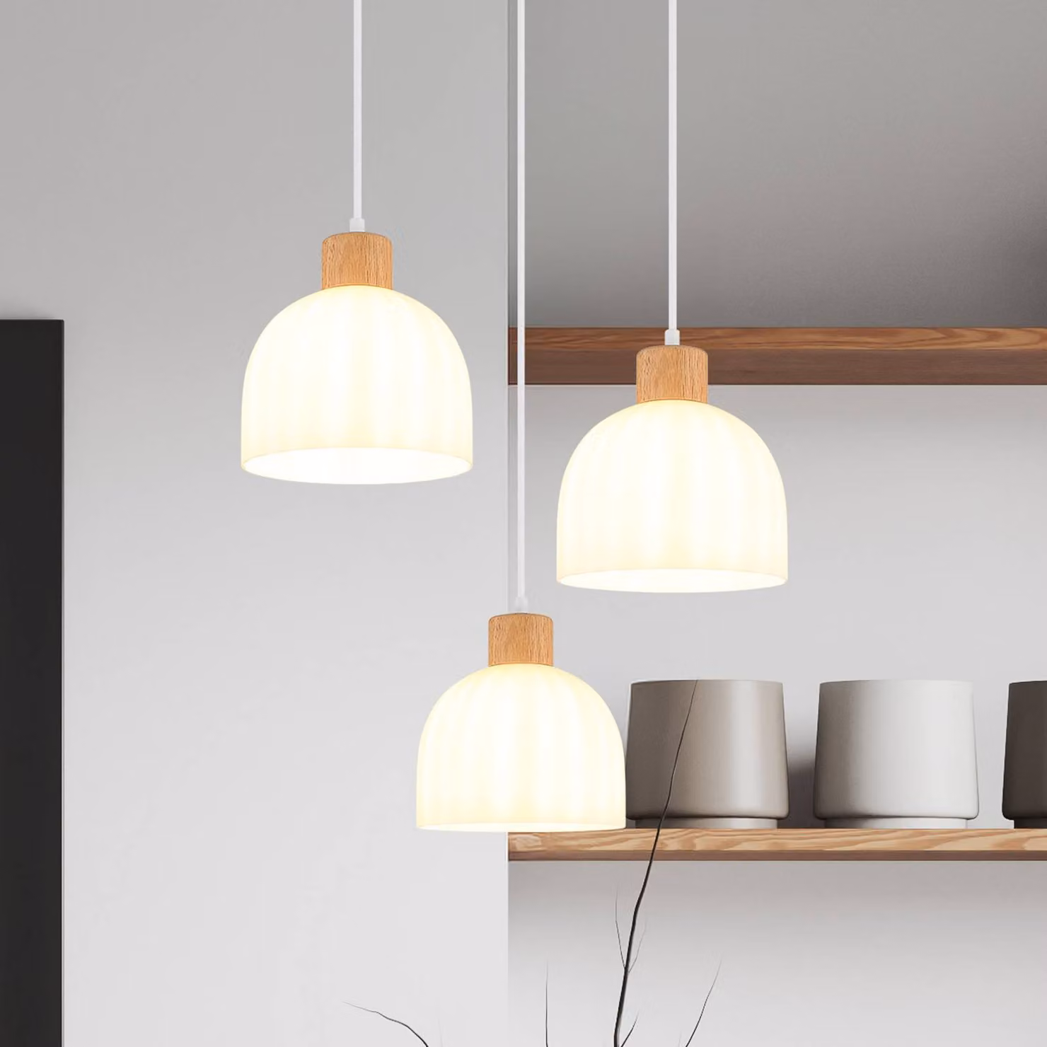 Globo Lampada a sospensione Swanson, dimmerabile, Bianco / Opale, Soggiorno / Sala da pranzo, Vetro, Lampada a sospensione