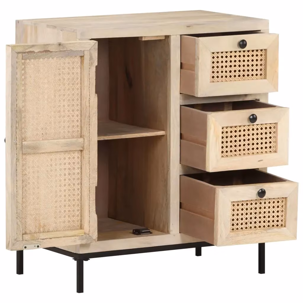 Credenza vidaXL in legno di mango e rattan color marrone e beige, stile rustico, L: 60 cm, P: 35 cm, H: 70 cm – 2