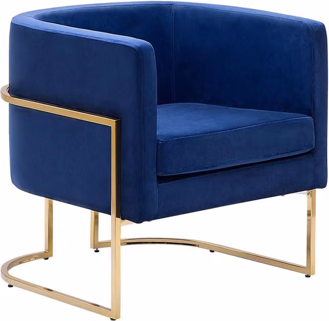 Poltrona Beliani in Velluto Blu con Struttura in Metallo e Schienale Tondo Stile Glamour