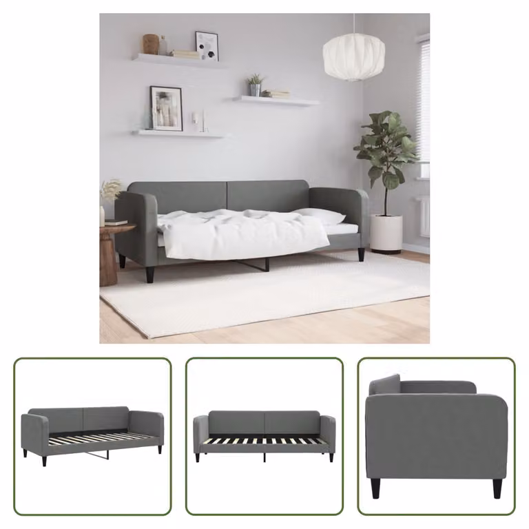 The Living Store Letto da giorno grigio scuro 80x200 cm in tessuto