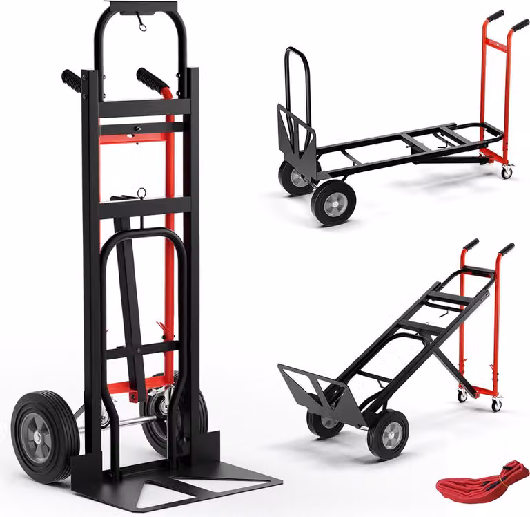 COSTWAY 3in1 trasformabile, carrello da trasporto con portata fino a 360/450 kg, carrello a mano con 4 pneumatici in gomma, corda di legatura e area di carico 25x29 cm/130x38cm