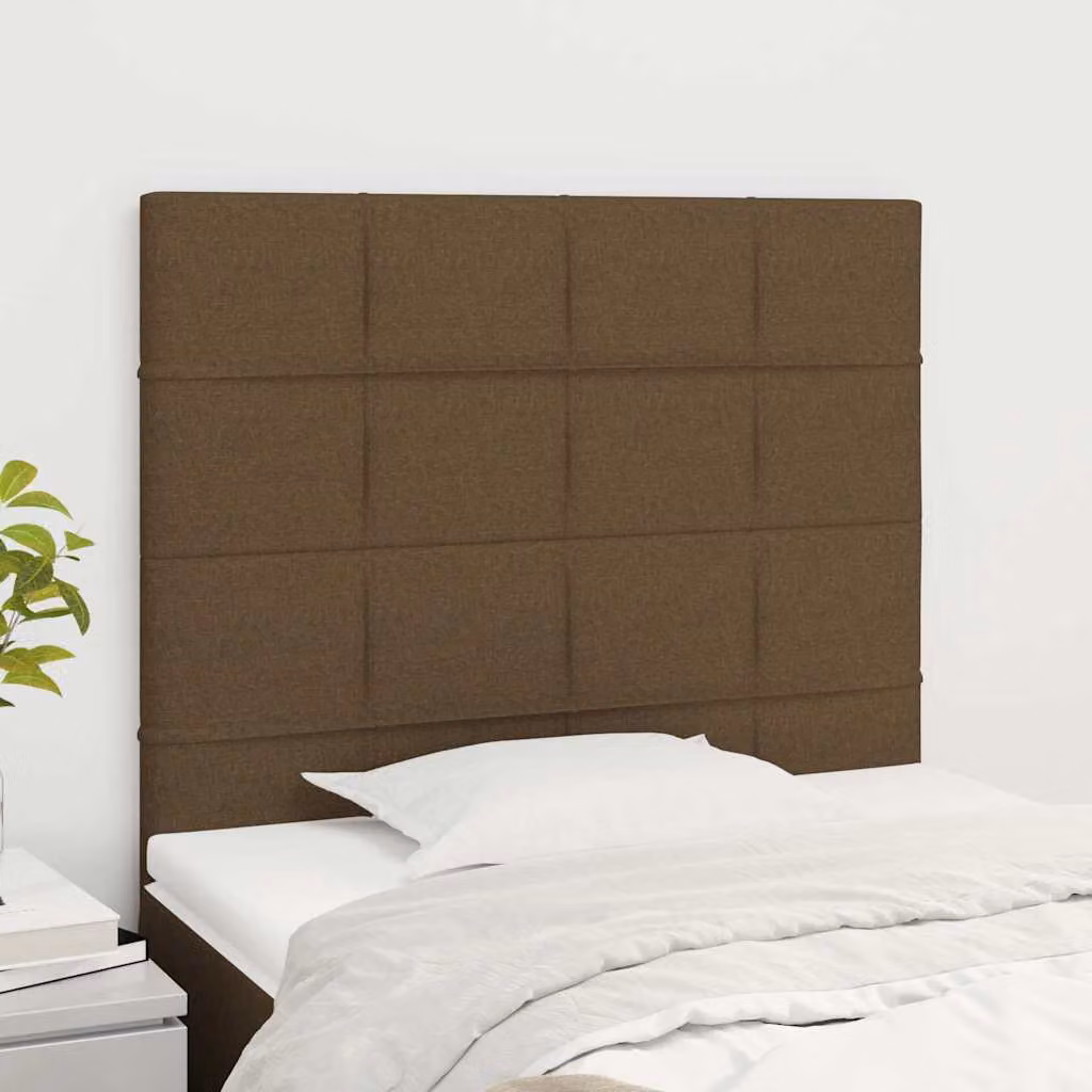 Testiera per letto vidaXL in tessuto marrone scuro con struttura in legno di larice, L: 100 cm, P: 5 cm, H: 118-128 cm