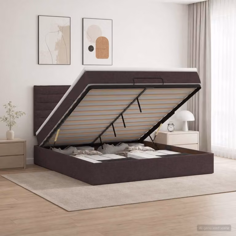 vidaXL Letto ottomano con materasso Marrone Scuro 180 x 200 cm Tessuto