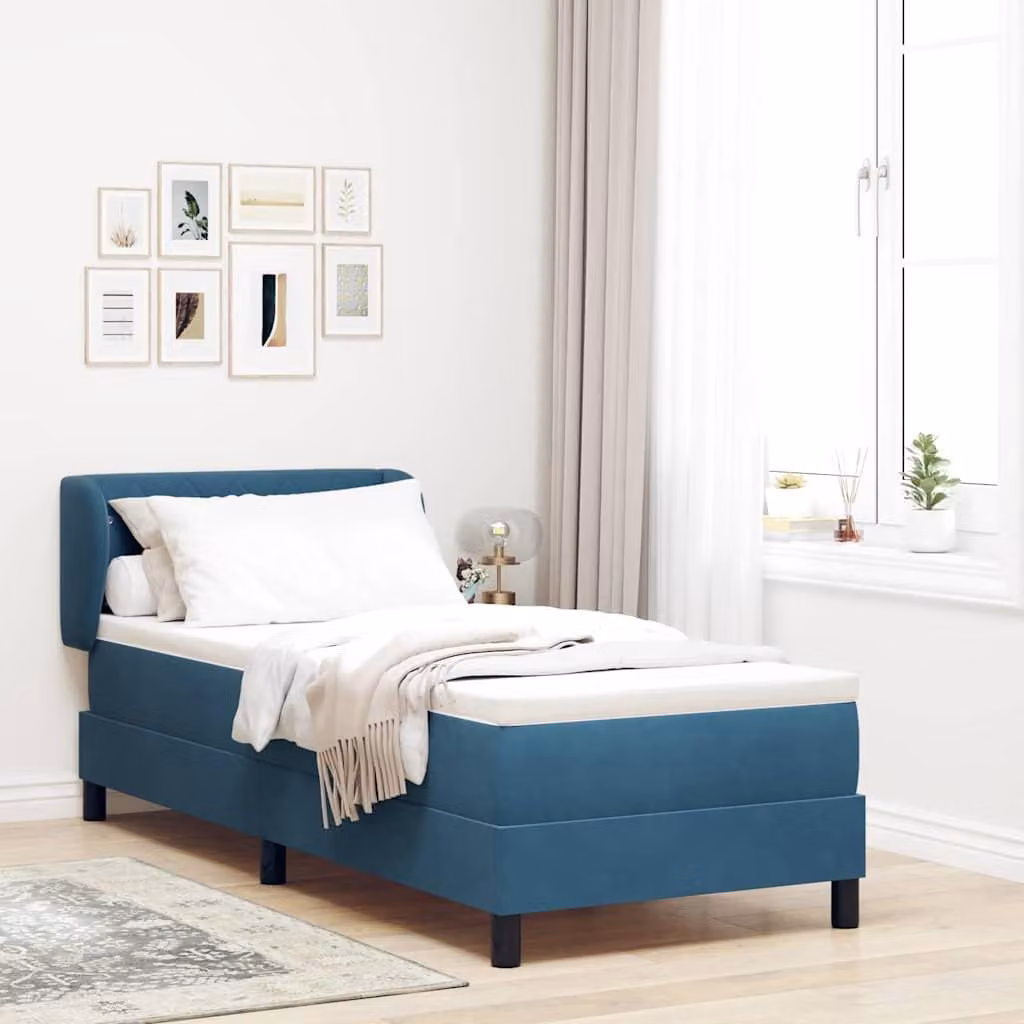 Maison Exclusive - Letto boxspring con testiera blu scuro 80 x 200 cm in velluto