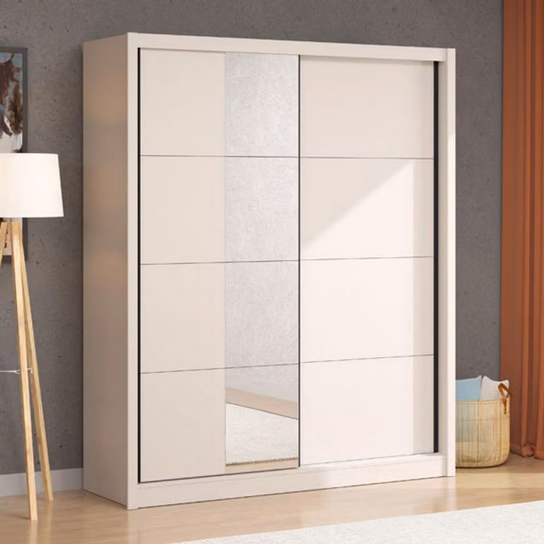 Dmora Guardaroba Grande Manfredi 180x216h cm Bianco Crema, 5 Ripiani Appendiabiti