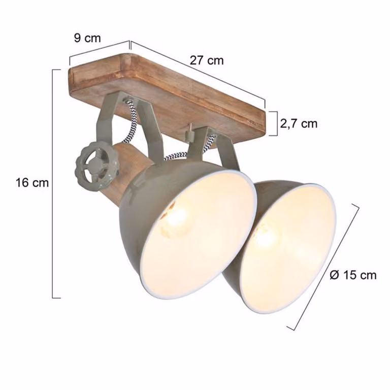 Steinhauer Faretto da soffitto Gearwood, verde, a 2 luci, metallo, legno, E27 dimmerabile, Verde, Soggiorno / Sala da pranzo, Legno, Vintage, Faretto