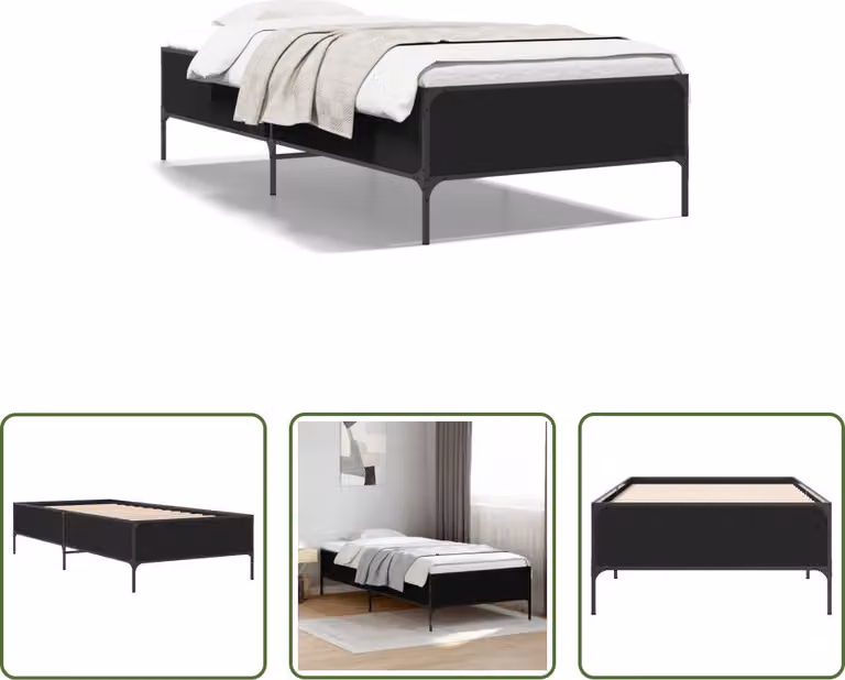 The Living Store Struttura letto nera 75x190 cm in legno e metallo