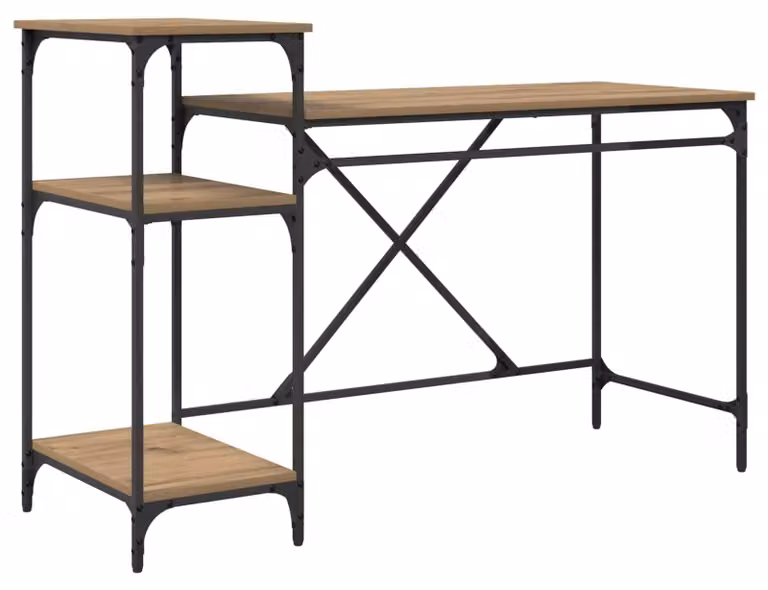 Scrivania industriale con ripiani, ideale per l'home office, dimensioni 135x50x90 cm