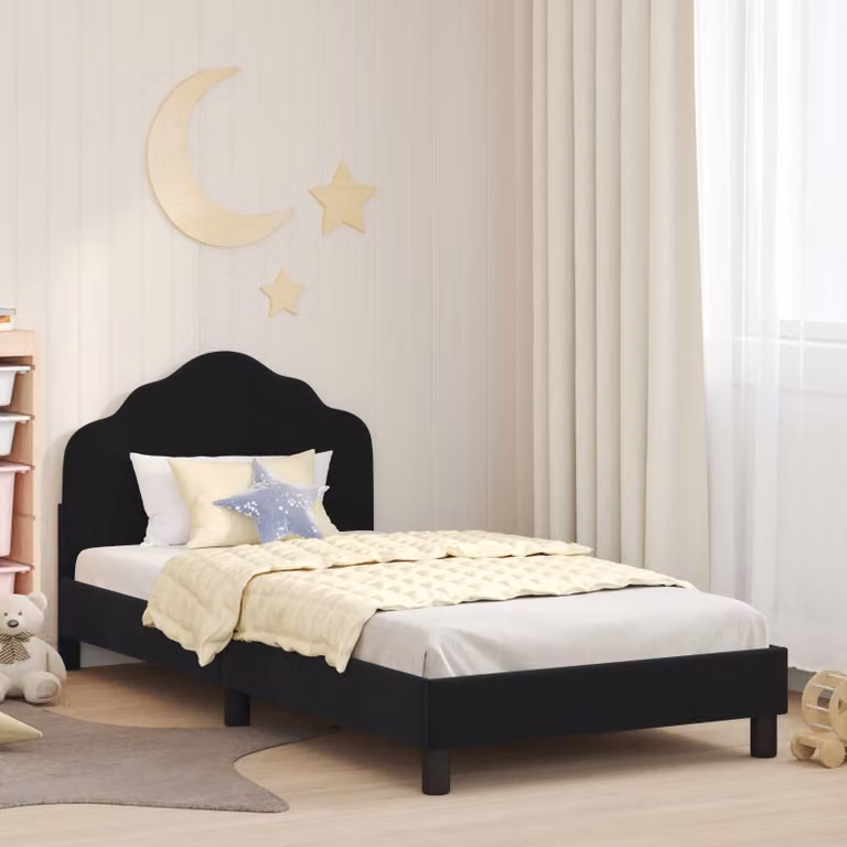 Struttura letto per bambini vidaXL con testata in velluto nero, L 80 x P 200 cm
